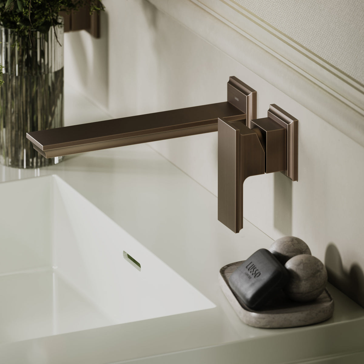 Baroque Brushed Bronze Wall Mounted Basin Mixer Tap V2