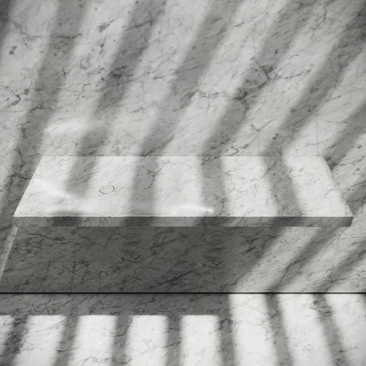 Levitare Carrara Marble Ultra Thin Wall Mounted Basin 1200mm (Offset Waste)