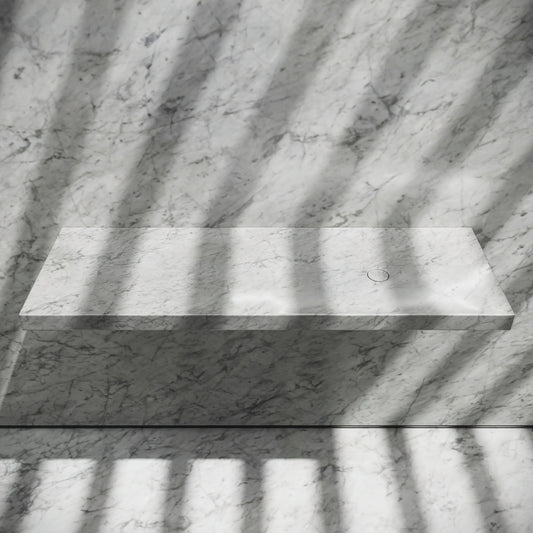 Levitare Carrara Marble Ultra Thin Wall Mounted Basin 1200mm (Offset Waste)