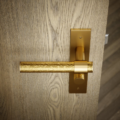Chester Brushed Gold Hammered Bathroom WC Handle & Plate Thumbturn Set