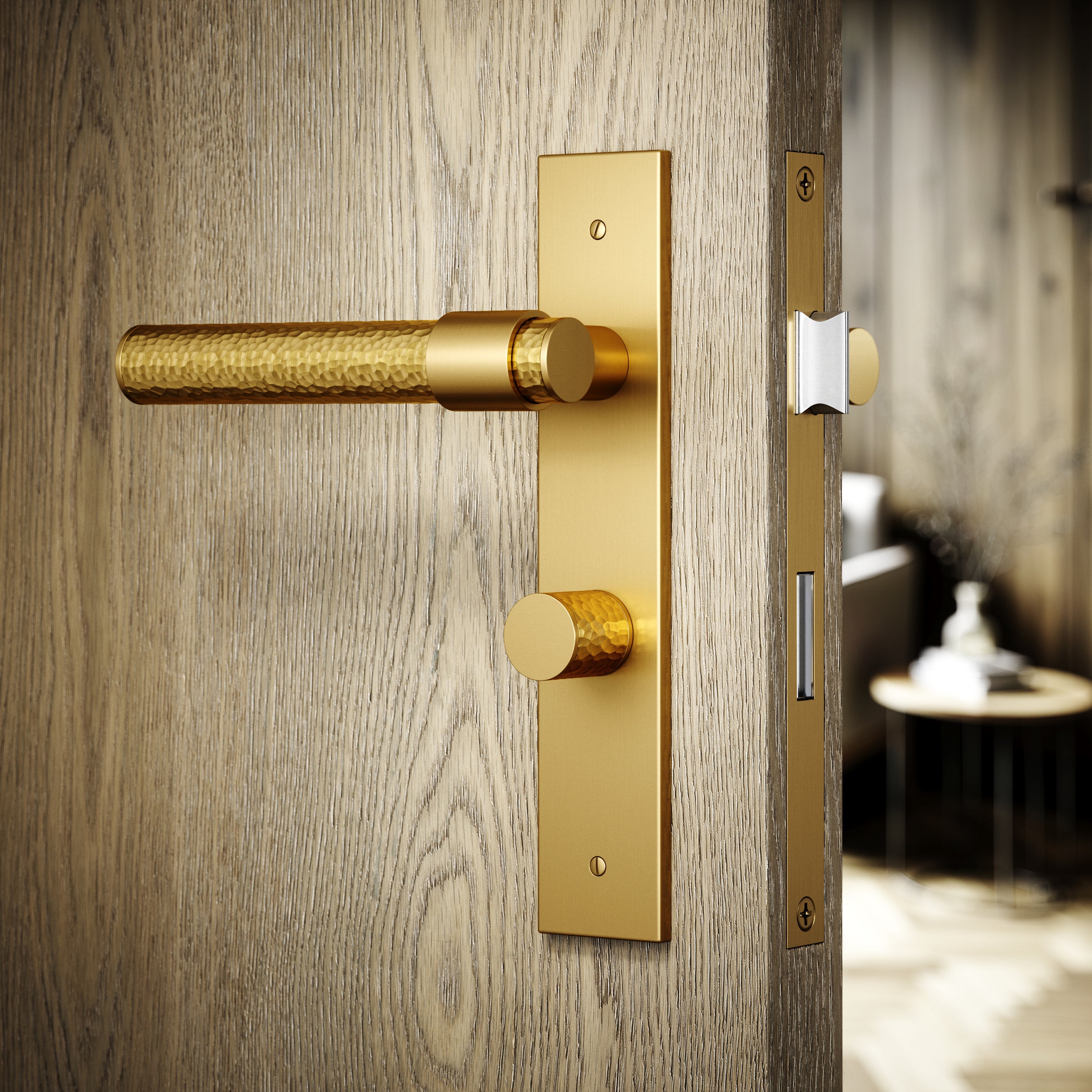 Chester Brushed Gold Hammered Bathroom WC Handle & Plate Thumbturn Set ...