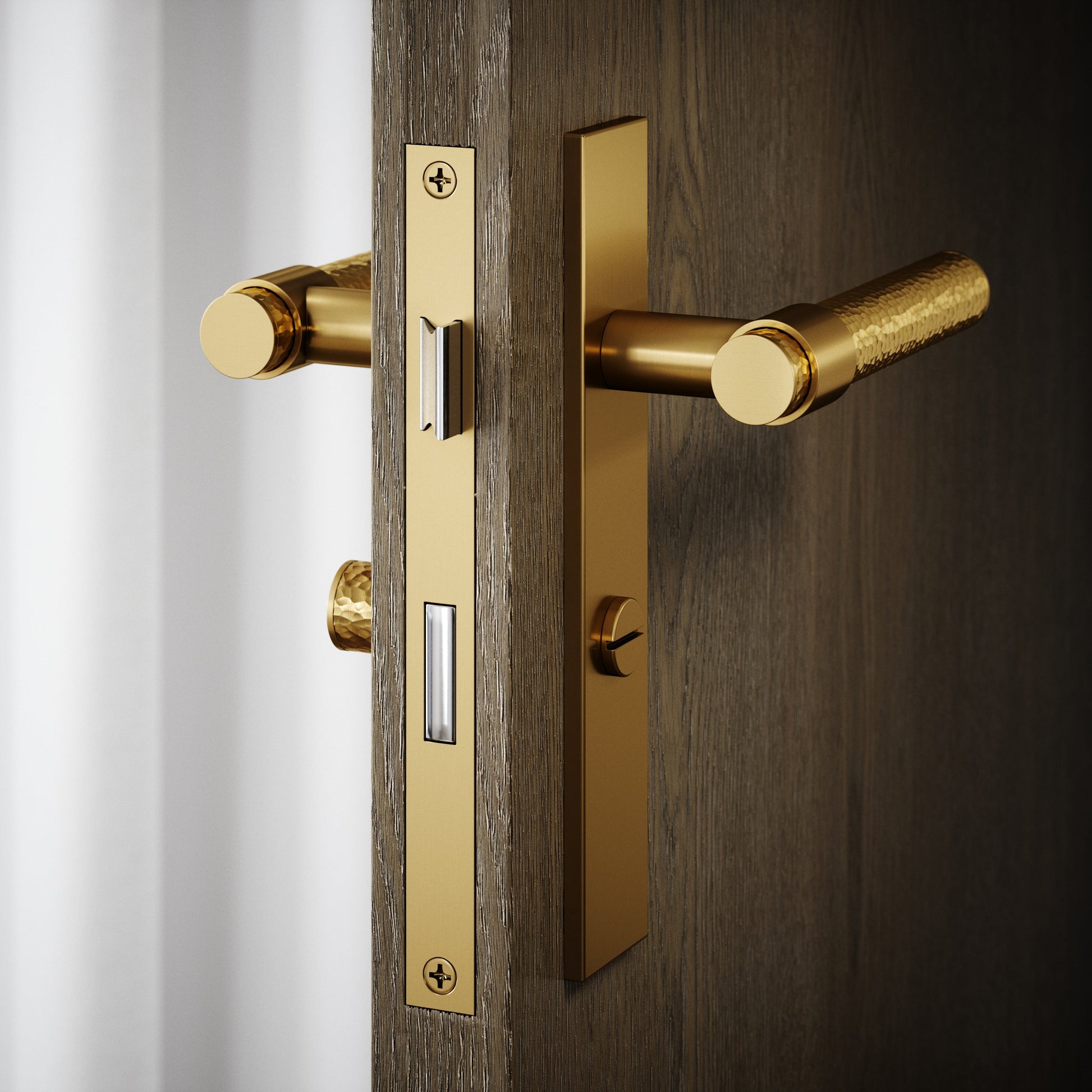 Chester Brushed Gold Hammered Bathroom WC Handle & Plate Thumbturn Set