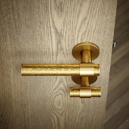 Chester Brushed Gold Hammered Bathroom WC Handle & Round Thumbturn Set