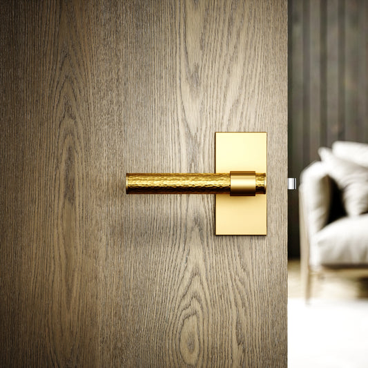 Chester Plate Brushed Gold Hammered Lever Door Handles