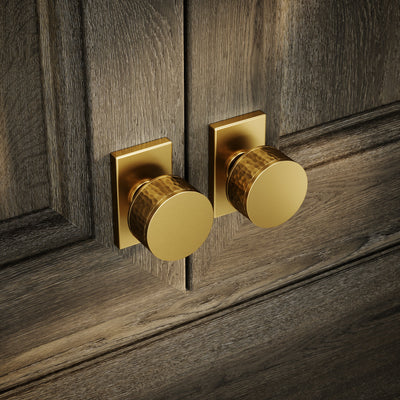 Chester Plate Brushed Gold Hammered Cabinet Door Knob