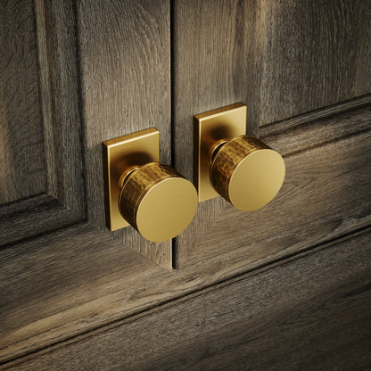 Chester Plate Brushed Gold Hammered Cabinet Door Knob