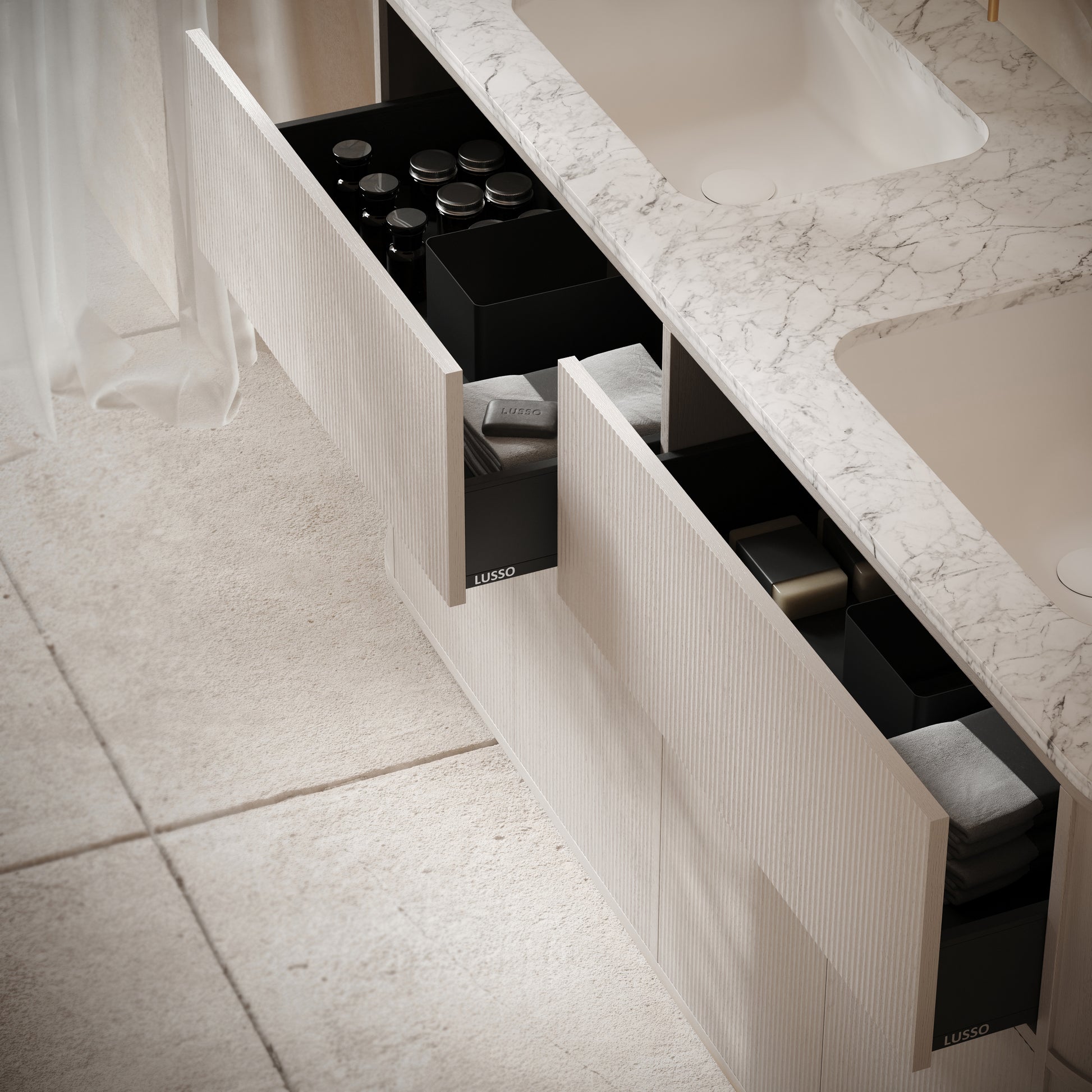 Cheval Velvet Beige Floorstanding Vanity Unit with Basin 1800mm