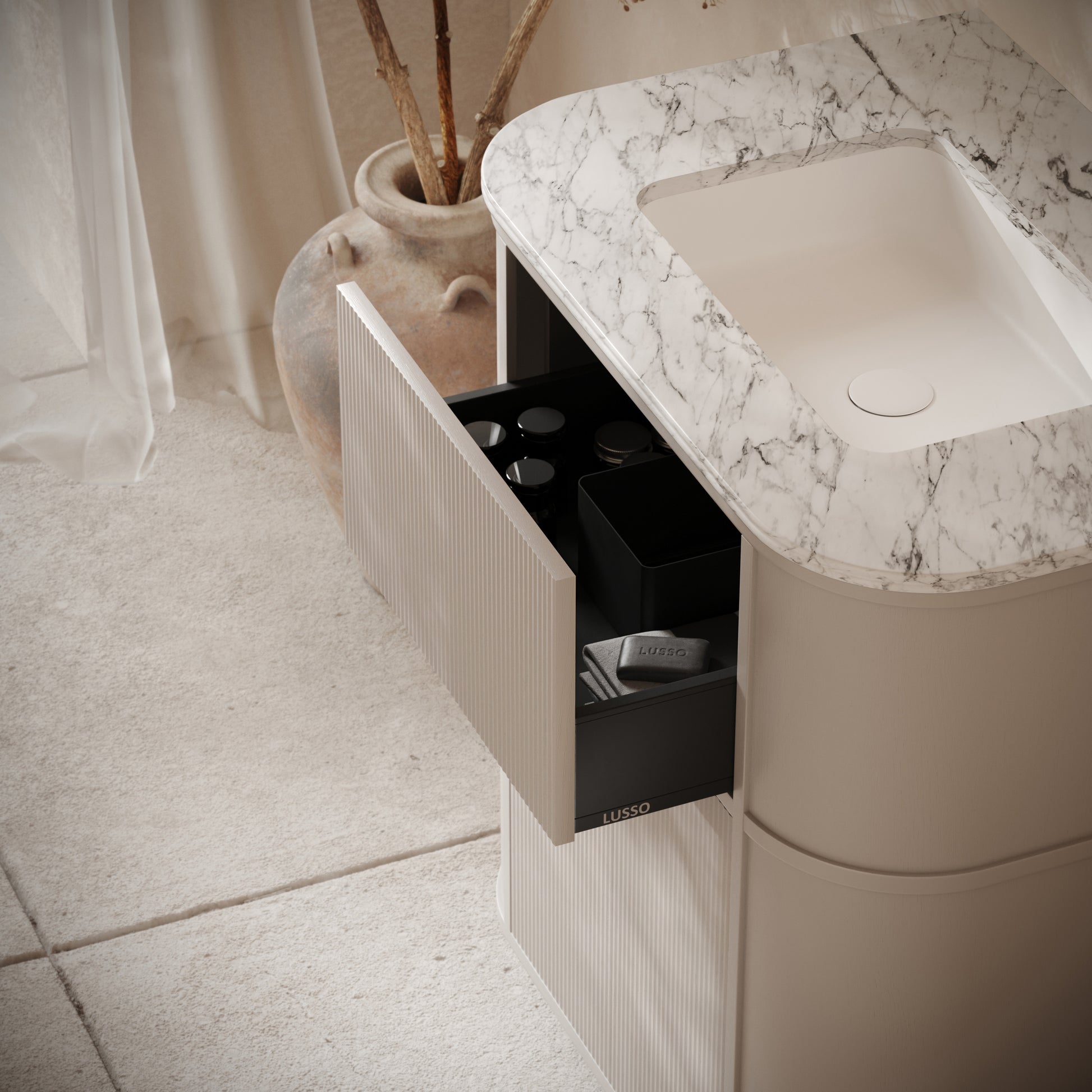Cheval Velvet Beige Floorstanding Vanity Unit with Basin 800mm