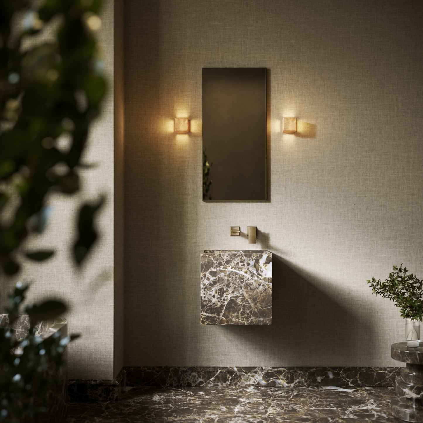 Cino Dark Emperador Marble Wall Hung Basin 400mm