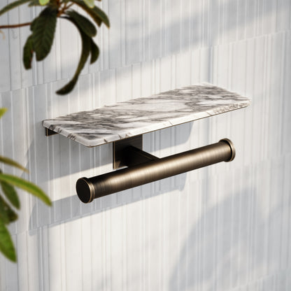 Deka Brushed Bronze Double Toilet Roll Holder with Shelf