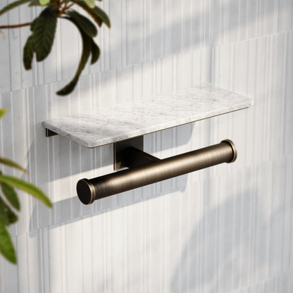 Deka Brushed Bronze Double Toilet Roll Holder with Shelf