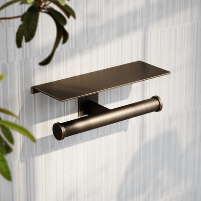 Deka Brushed Bronze Double Toilet Roll Holder with Shelf