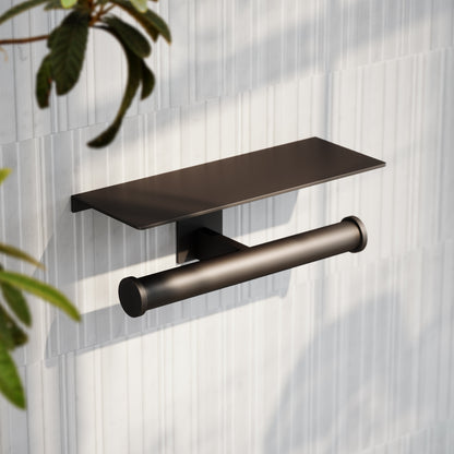 Deka Deep Bronze Double Toilet Roll Holder with Shelf