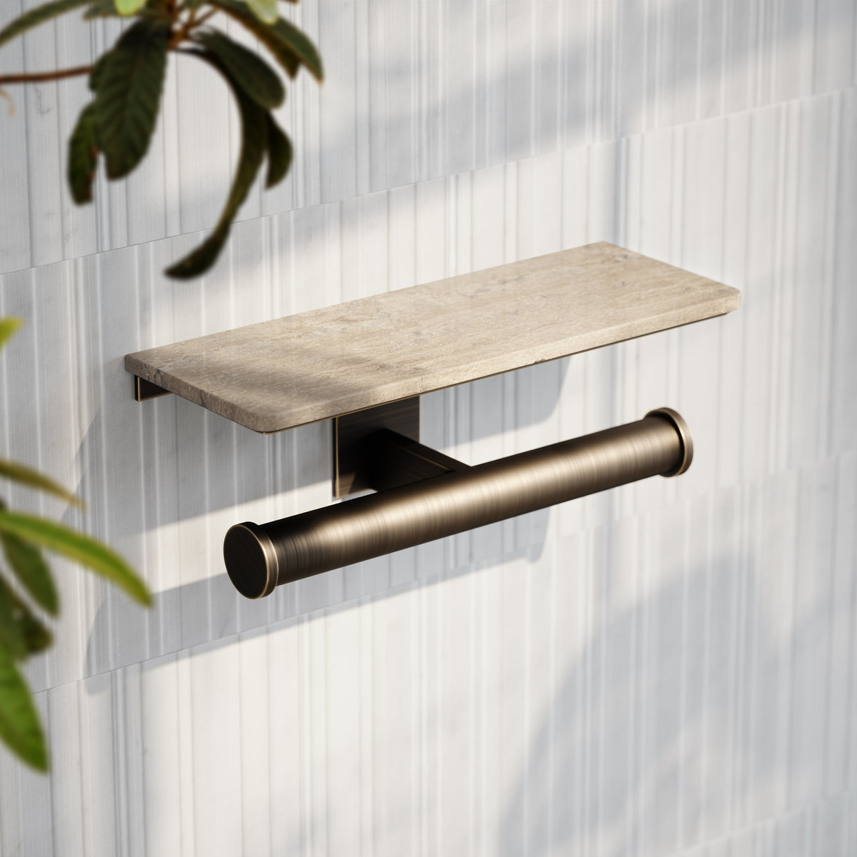 Deka Brushed Bronze Double Toilet Roll Holder with Shelf