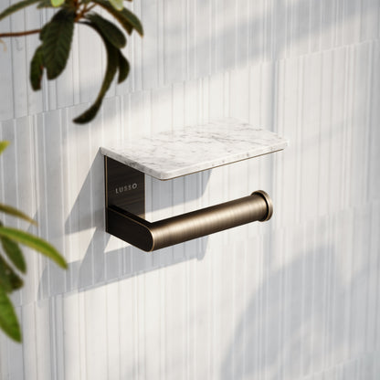Deka Brushed Bronze Toilet Roll Holder with Shelf