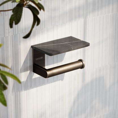 Deka Brushed Bronze Toilet Roll Holder with Shelf