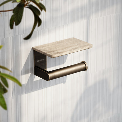 Deka Brushed Bronze Toilet Roll Holder with Shelf