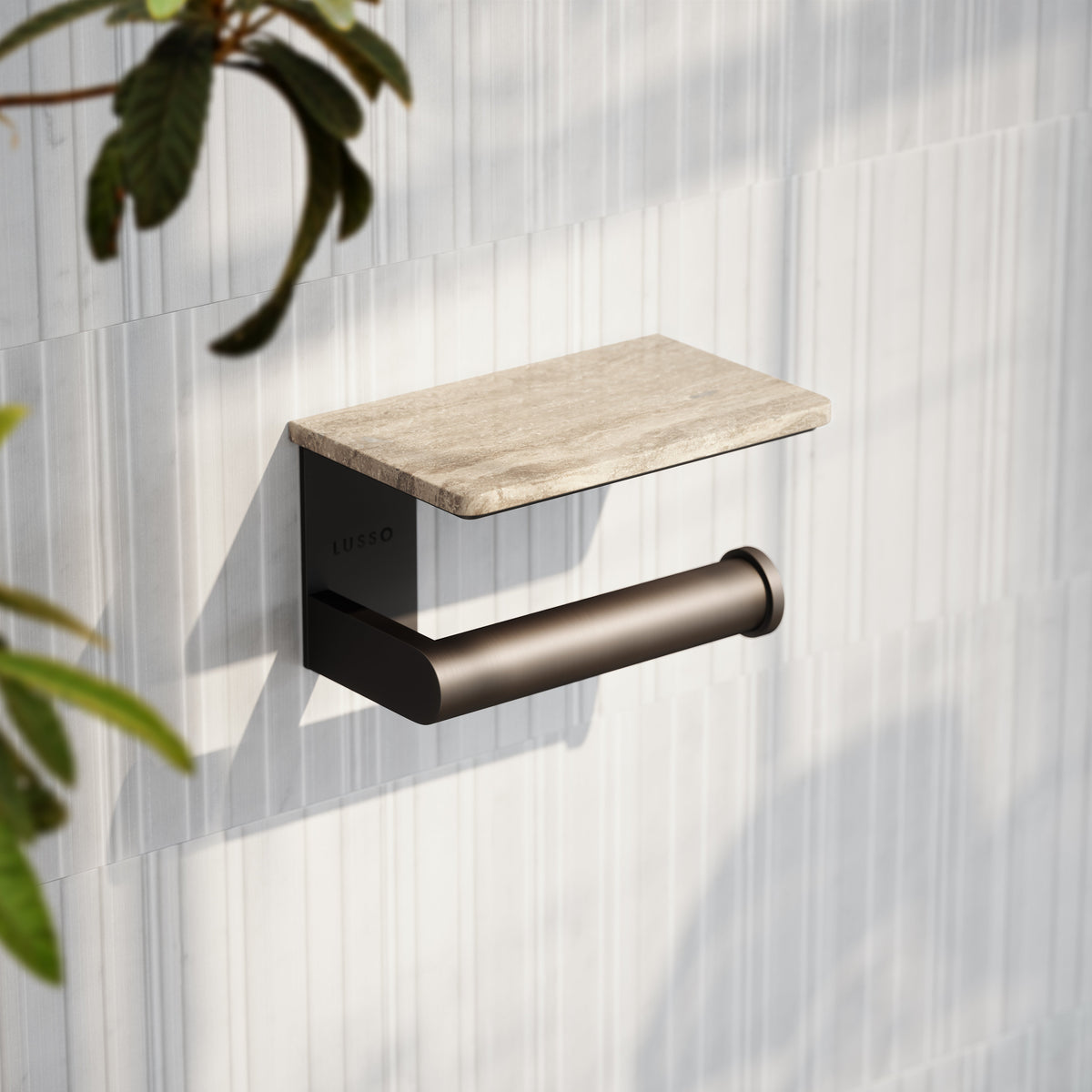 Deka Deep Bronze Toilet Roll Holder with Shelf