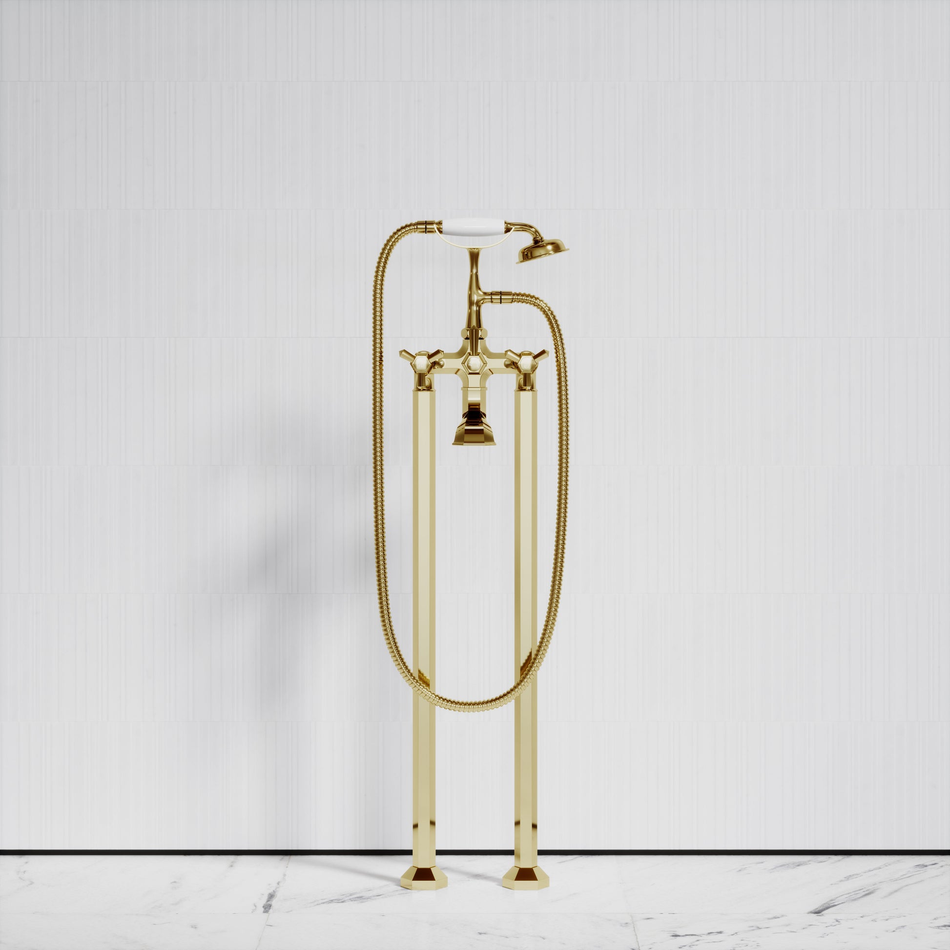 Eton Polished Brass Freestanding Bath Shower Tap