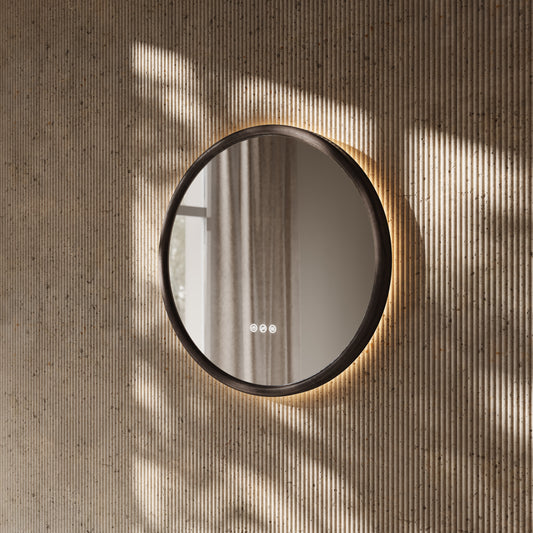 Cheval Grey Oak Round Mirror with LED and Demister 600mm