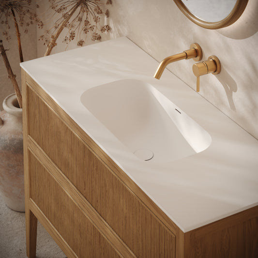 Hampton Natural Oak Floorstanding Vanity Unit with Matte White Basin 1200mm