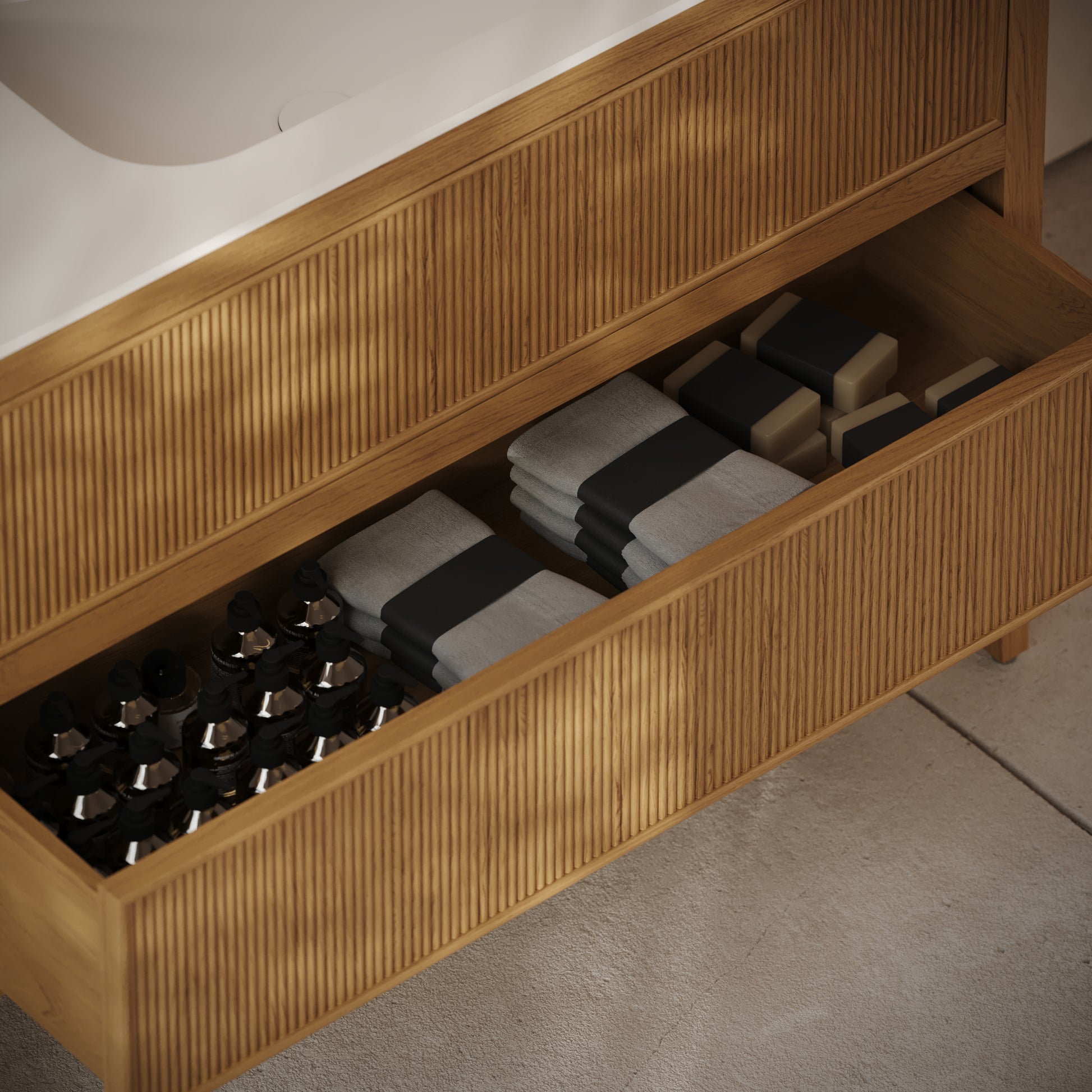 Hampton Natural Oak Floorstanding Vanity Unit with Matte White Basin 1200mm
