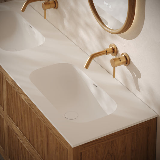 Hampton Natural Oak Floorstanding Double Vanity Unit with Matte White Basin 1600mm