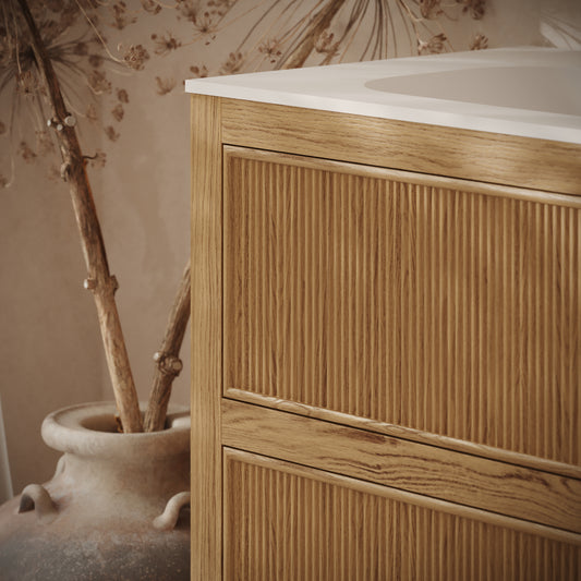 Hampton Natural Oak Floorstanding Double Vanity Unit with Matte White Basin 1600mm