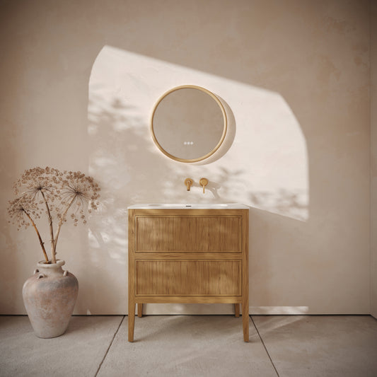 Hampton Natural Oak Floorstanding Vanity Unit with Matte White Basin 800mm