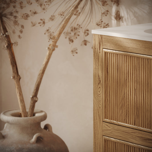 Hampton Natural Oak Floorstanding Vanity Unit with Matte White Basin 800mm