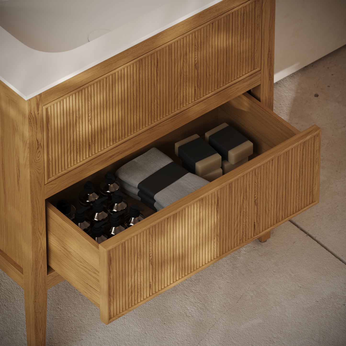 Hampton Natural Oak Floorstanding Vanity Unit with Matte White Basin 800mm
