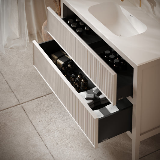 Hampton Velvet Beige Floorstanding Vanity Unit with Matte White Basin 1200mm