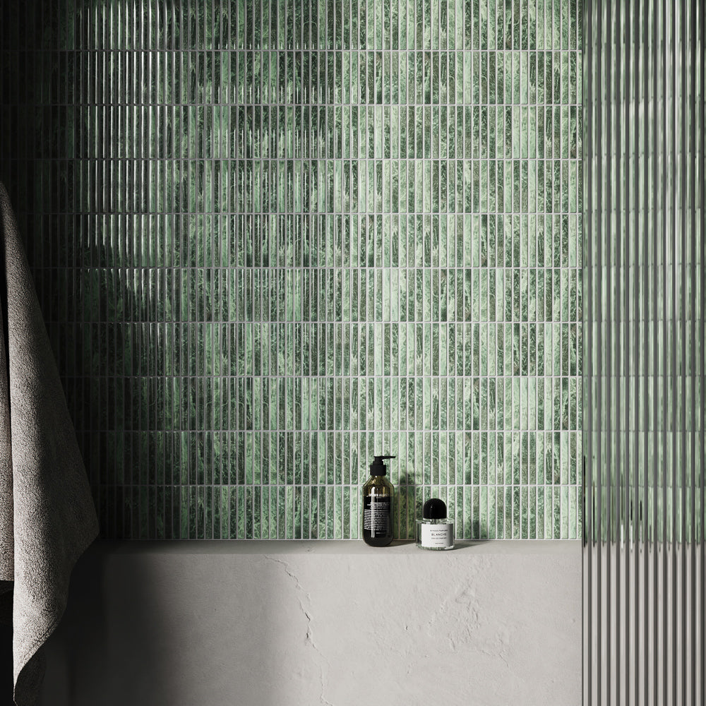 Stick Mosaic Verde Green Marble Glazed Porcelain Wall Tile 282 x 294mm