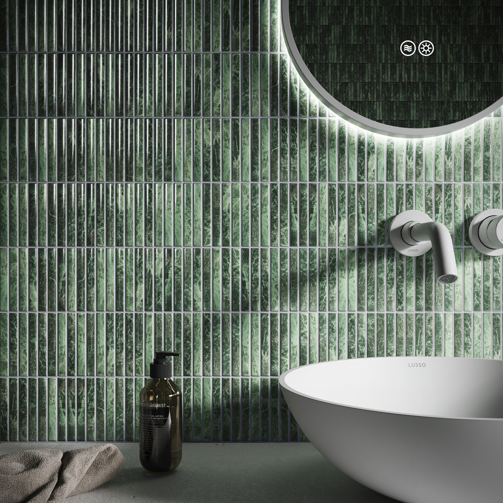 Stick Mosaic Verde Green Marble Glazed Porcelain Wall Tile 282 x 294mm