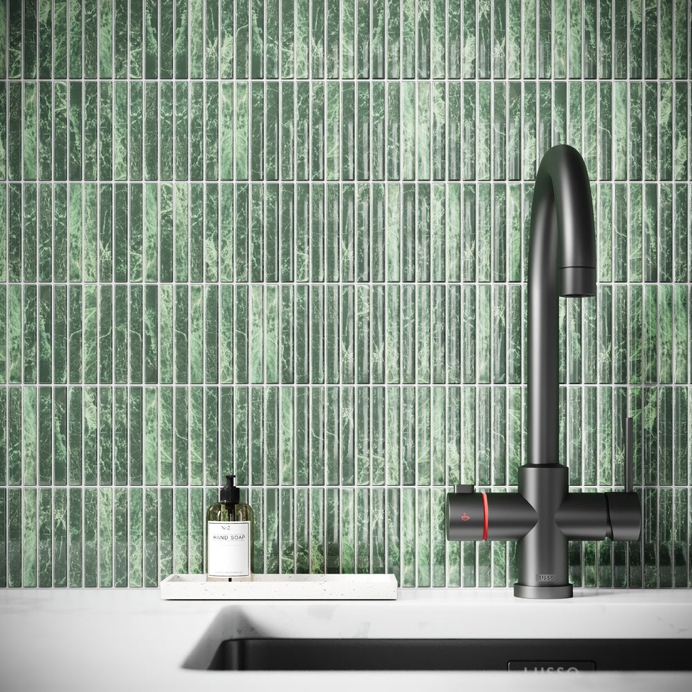Stick Mosaic Verde Green Marble Glazed Porcelain Wall Tile 282 x 294mm