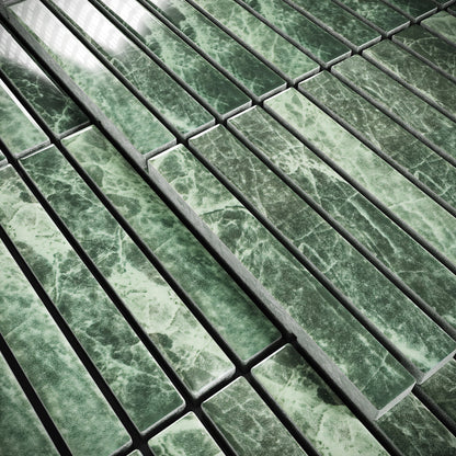 Stick Mosaic Verde Green Marble Glazed Porcelain Wall Tile 282 x 294mm