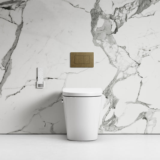 Intellismart Back To Wall Rimless Bidet Toilet with Concealed Cistern and Aged Bronze Flush Plate