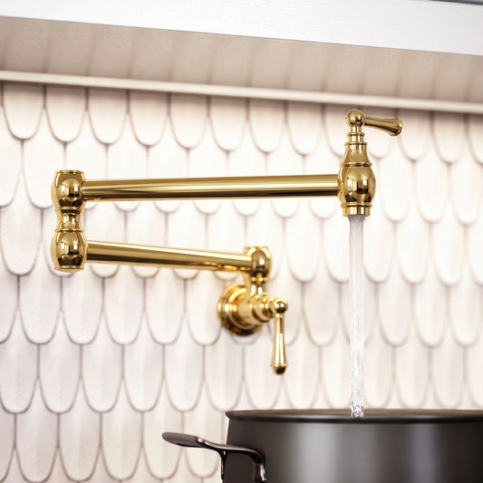 Kempton Traditional Kitchen Pot Filler Tap Polished Brass