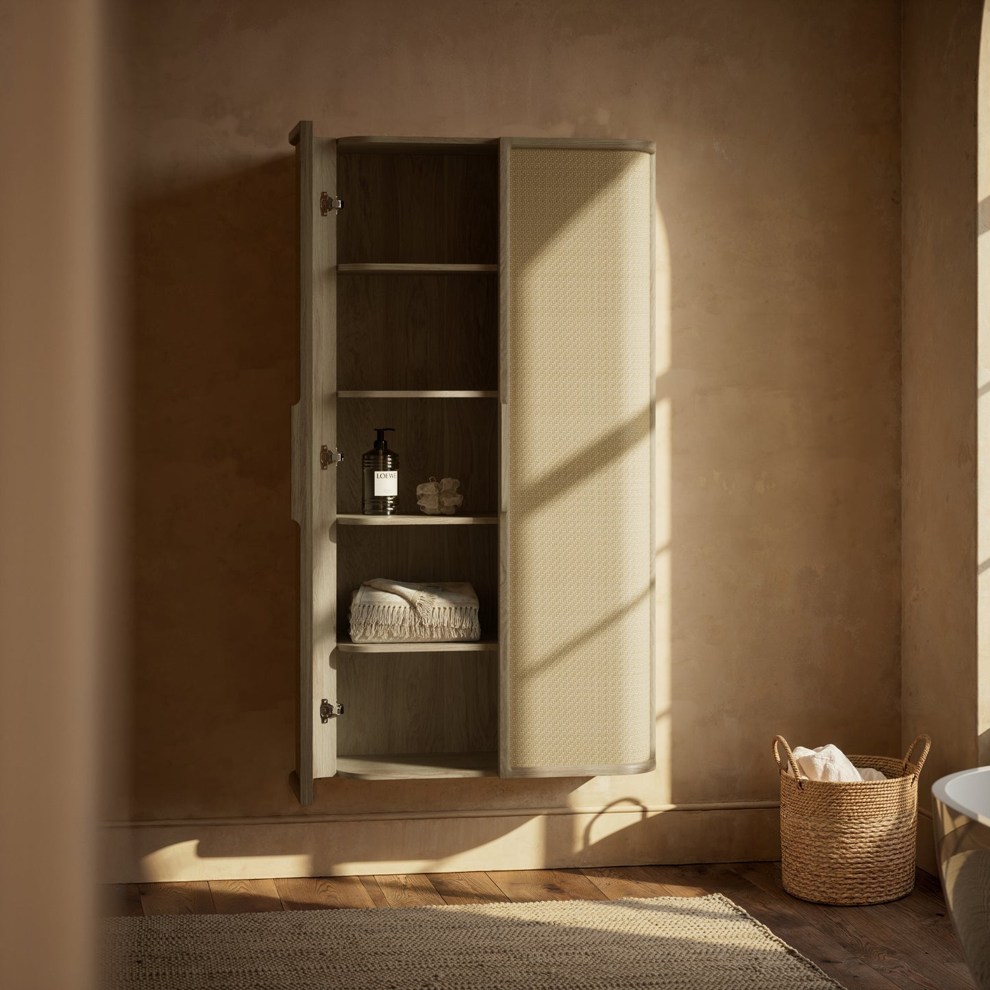 La Maison White Oak Rattan Wall Hung Storage Cabinet 800mm