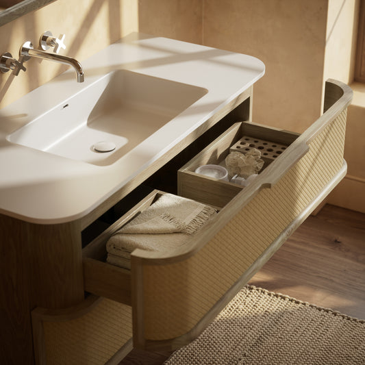 La Maison White Oak Rattan Wall Hung Vanity Unit 1200mm