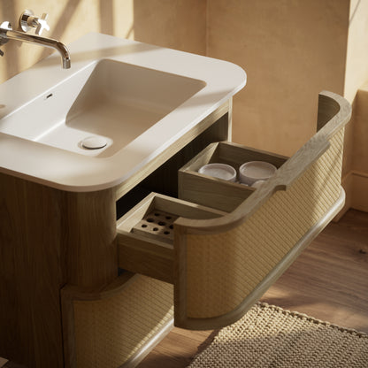 La Maison White Oak Rattan Wall Hung Vanity Unit 800mm