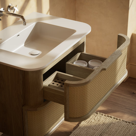 La Maison White Oak Rattan Wall Hung Vanity Unit 800mm