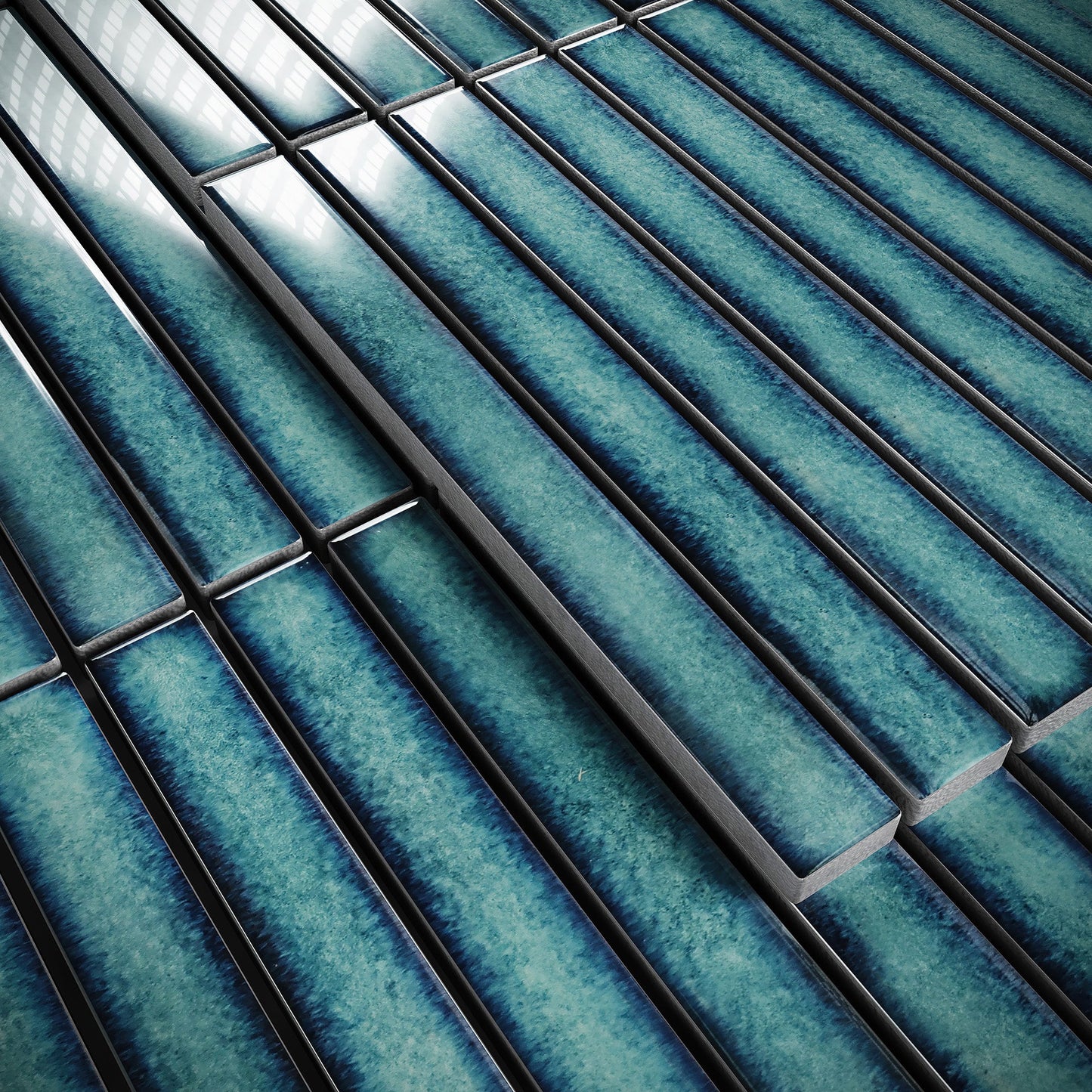 Linear Aqua Gem Blue Glazed Porcelain Mosaic Tile Sample