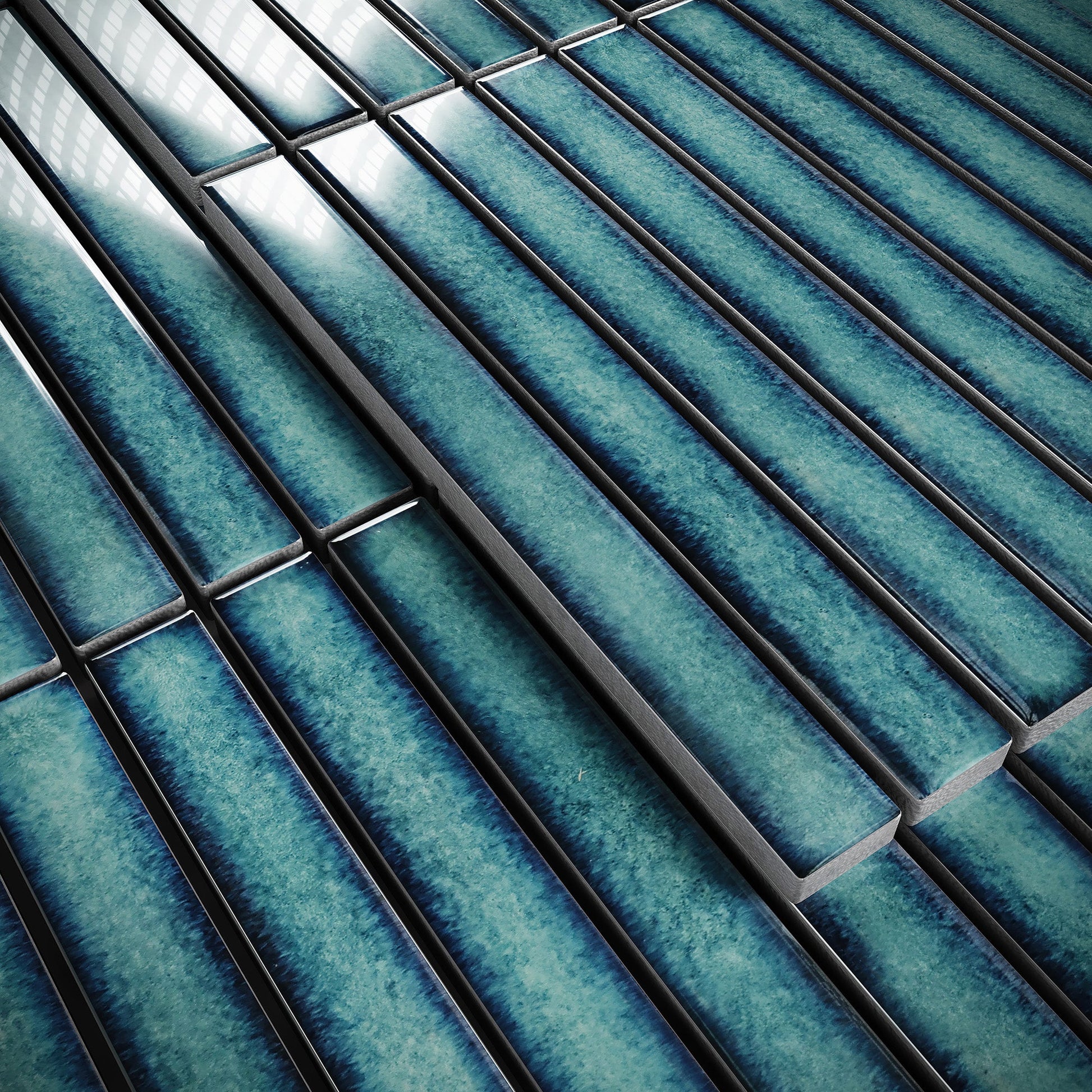 Linear Aqua Gem Blue Glazed Porcelain Mosaic Tile Sample