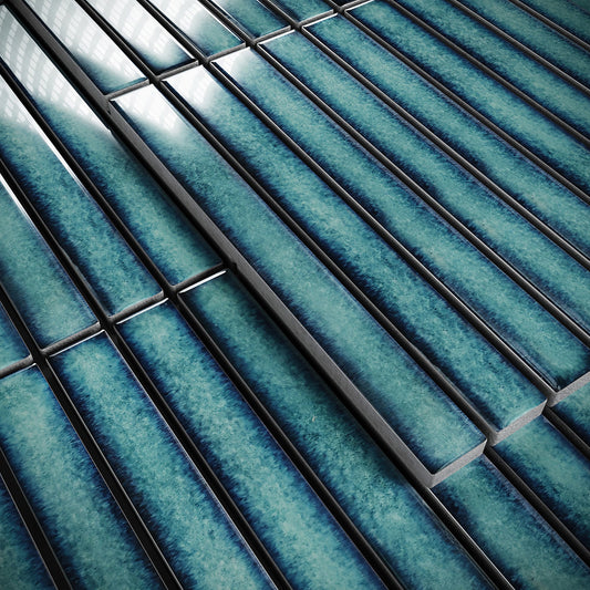 Linear Aqua Gem Blue Glazed Porcelain Mosaic Tile Sample