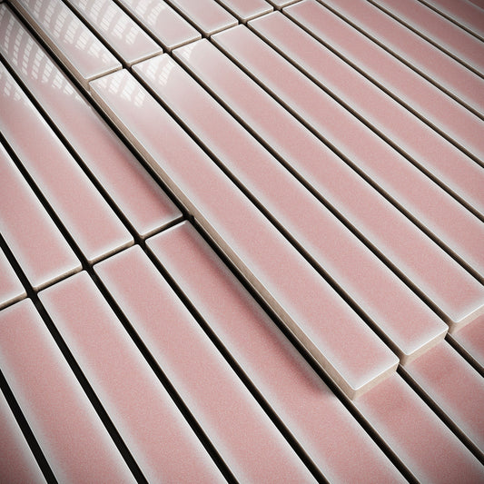 Linear Blush Rose Pink Glazed Porcelain Mosaic Tile Sample