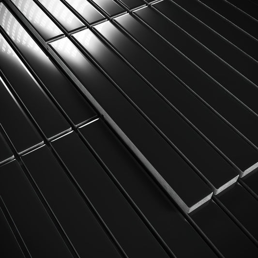 Linear Onyx Shadow Black Glazed Porcelain Mosaic Tile Sample