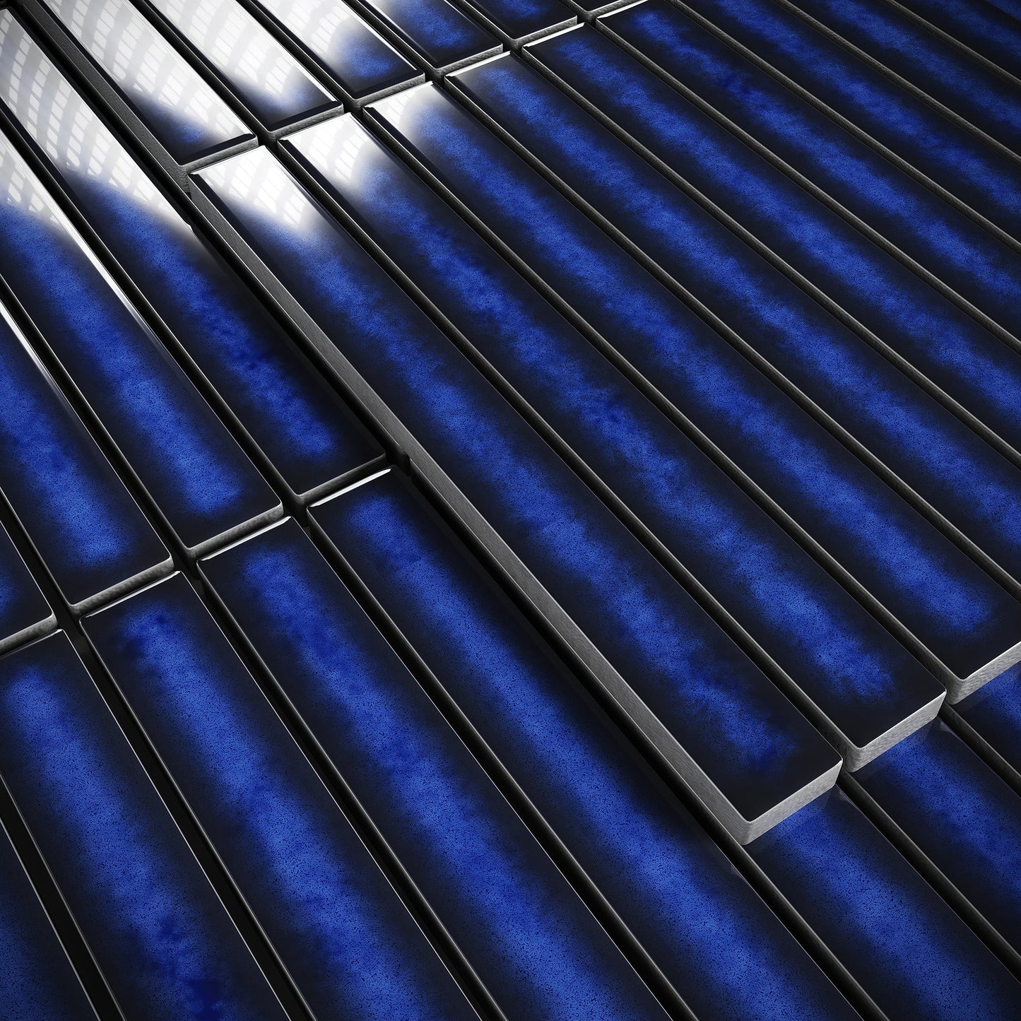 Linear Sapphire Glow Blue Glazed Porcelain Mosaic Tile Sample
