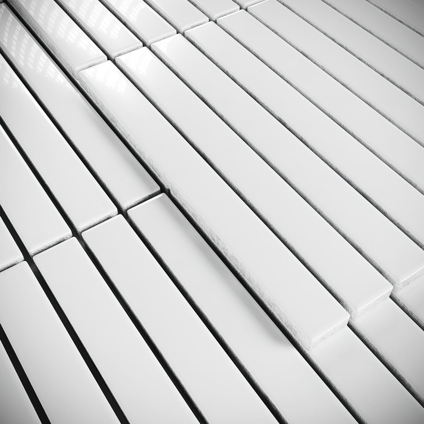 Linear Snow Pearl White Glazed Porcelain Mosaic Tile Sample