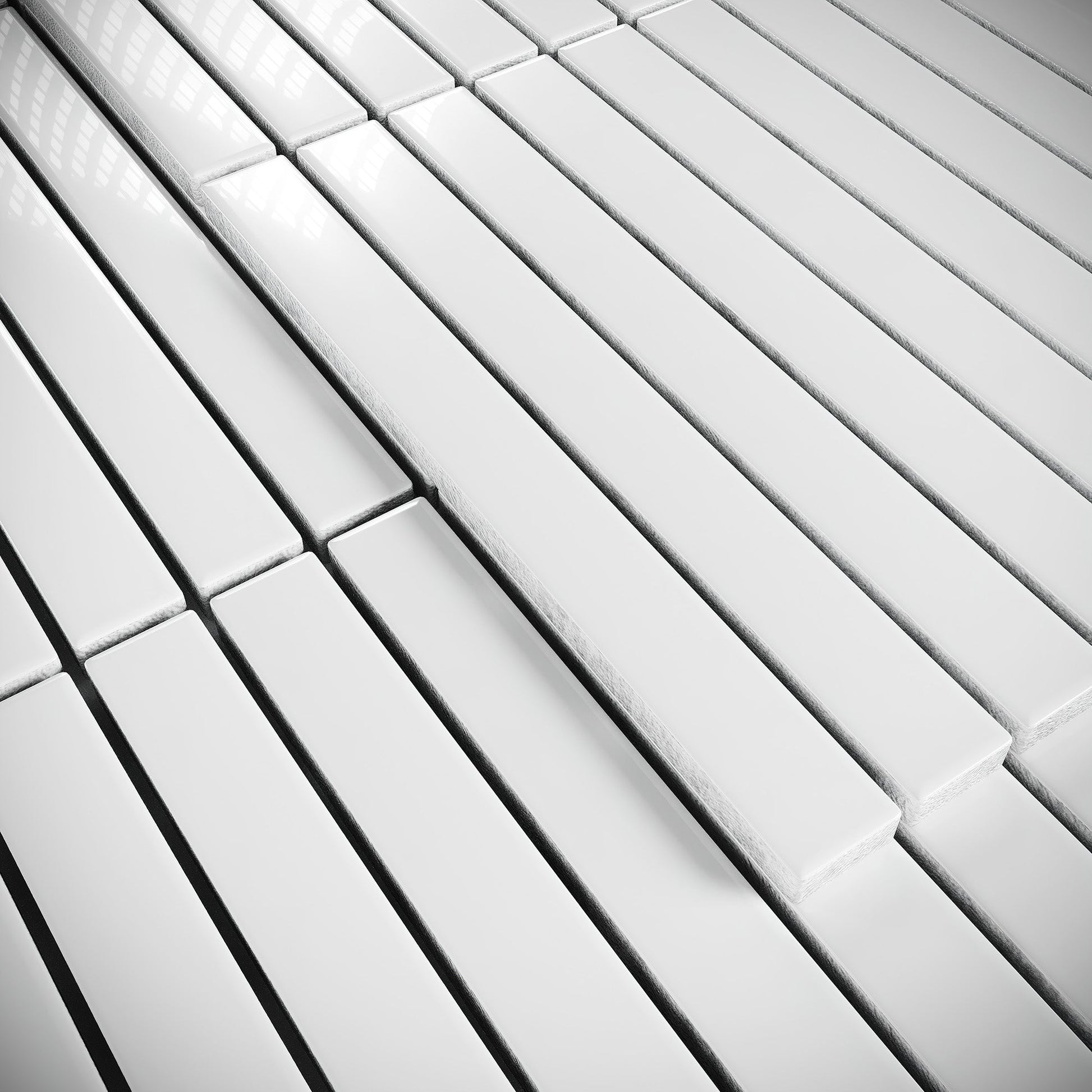 Linear Snow Pearl White Glazed Porcelain Mosaic Tile Sample